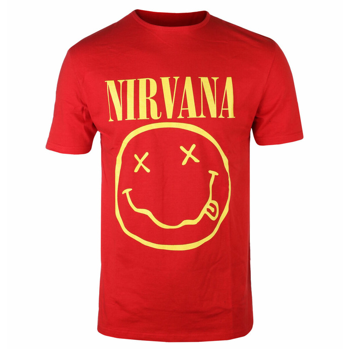 Maglietta da uomo Nirvana - Yellow Smiley - ROSSO - ROCK OFF